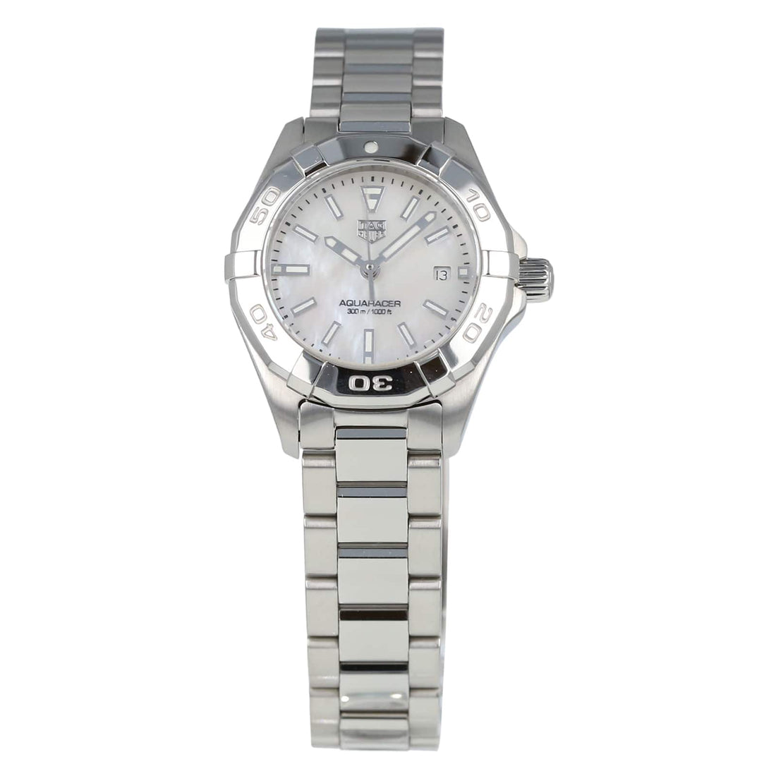 Tag Heuer Aquaracer Quartz Mother of Pearl White Dial Silver Steel Strap Watch for Women - WBD1411.BA0741