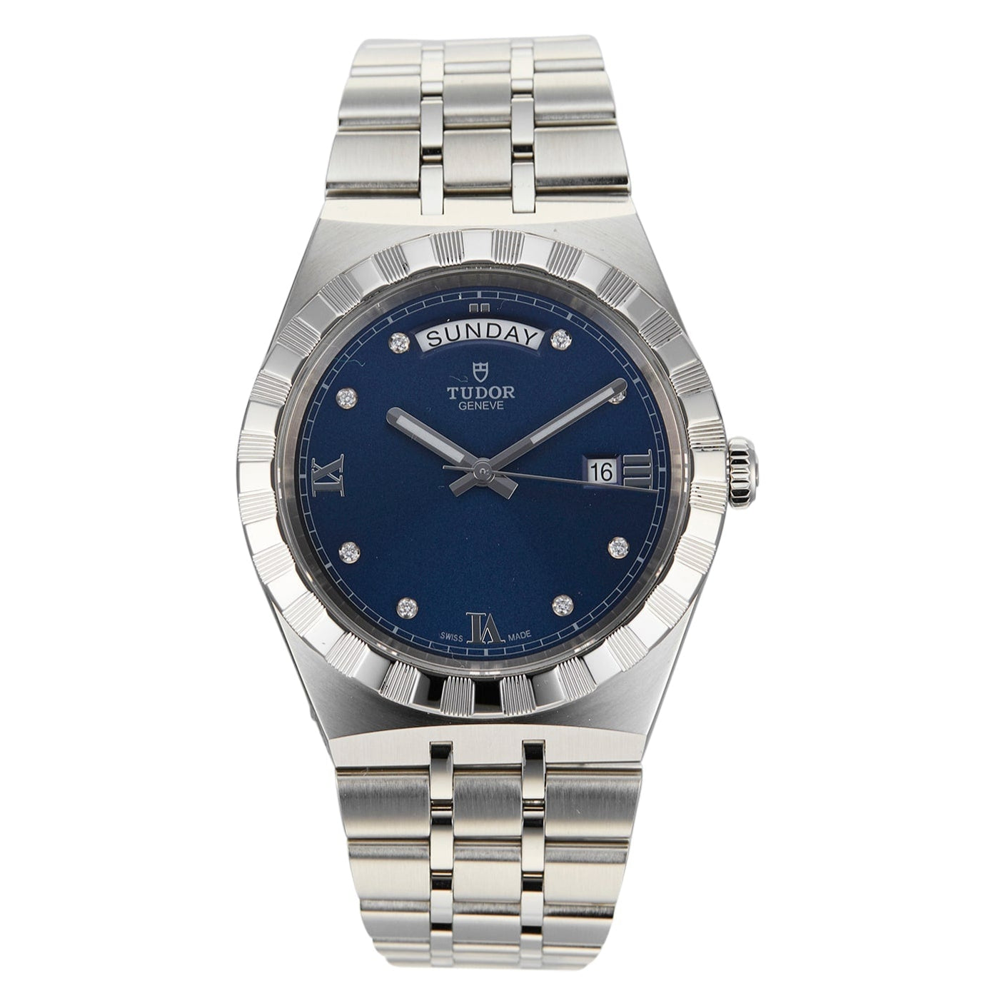 Tudor Royal Automatic Diamonds Blue Dial Silver Steel Strap Watch for Men - M28600-0006