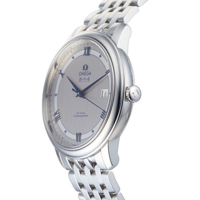 Omega De Ville Prestige Co-Axial Rhodium Silver Dial Silver Steel Strap Watch for Men - 424.10.40.20.02.001