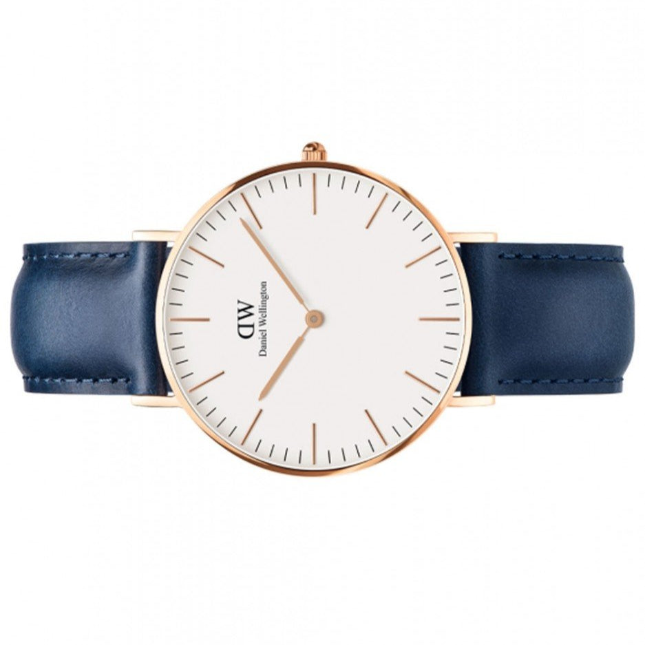 Daniel Wellington Classic Somerset White Dial Blue Leather Strap Watch For Women - DW00100123