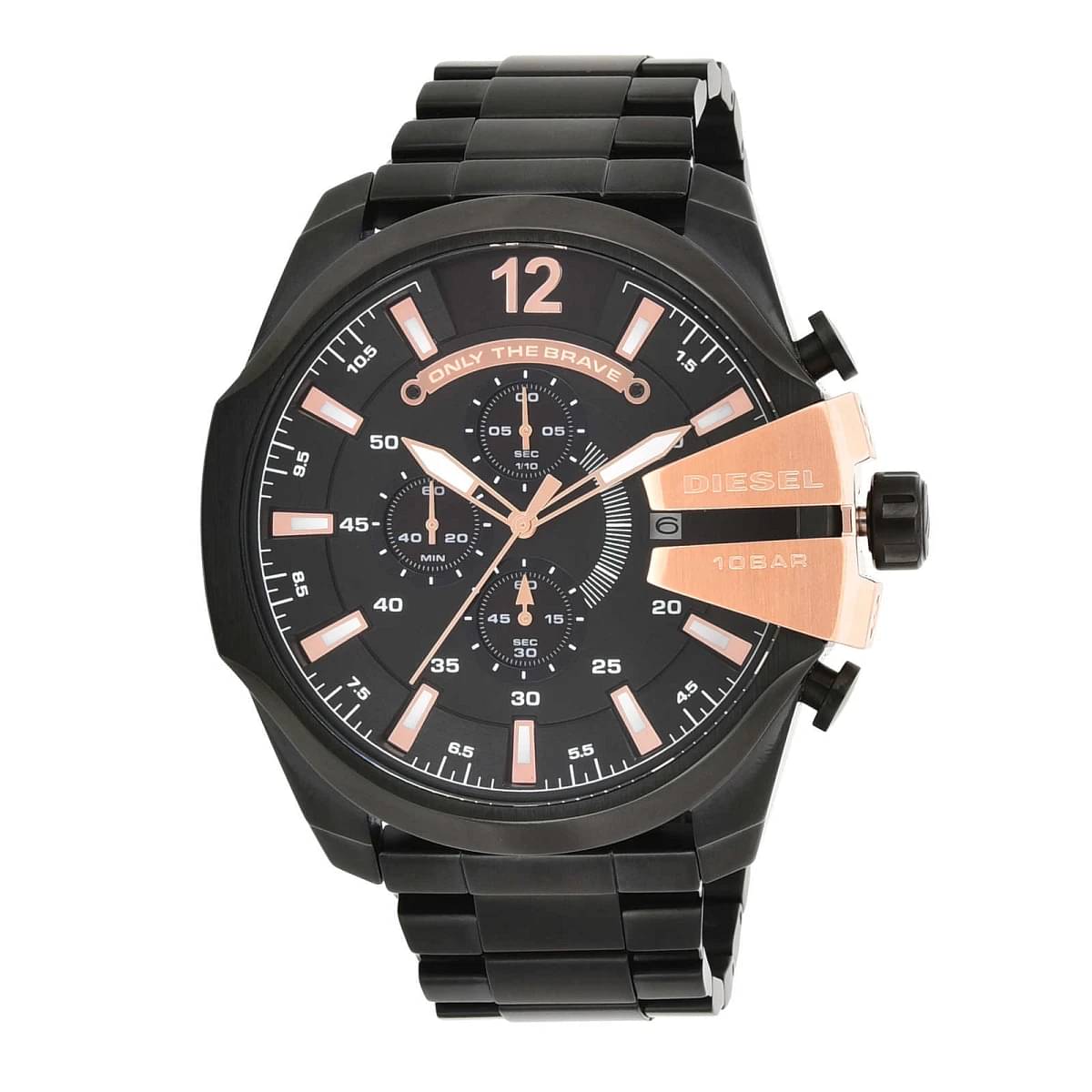 Diesel Mega Chief Chronograph Black Dial Black Steel Strap Watch For Men - DZ4309