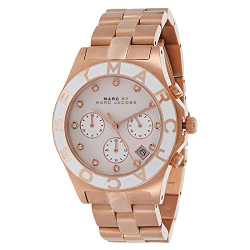 Marc Jacobs Blade Chronograph White Dial Rose Gold Steel Strap Watch for Women - MBM3082