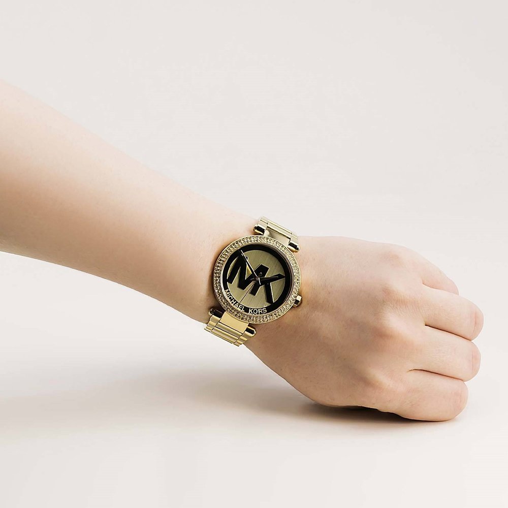 Michael Kors Parker Diamonds Gold Dial Gold Steel Strap Watch for Women - MK5784