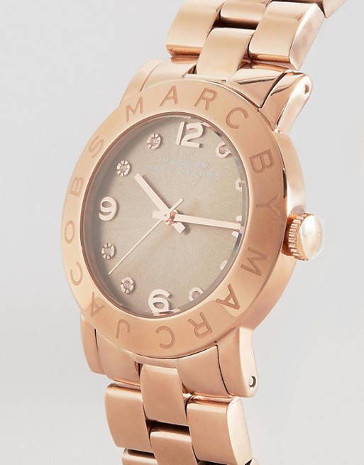Marc Jacobs Amy Glitz Brown Dial Rose Gold Steel Strap Watch for Women - MBM3221