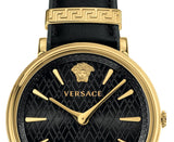 Versace V Circulus Quartz Black Dial Black Leather Strap Watch for Women - VBP12017