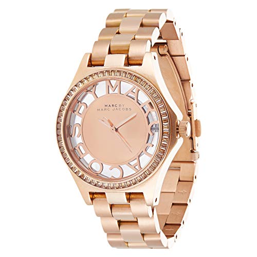 Marc Jacobs Henry Transparent Rose Gold Dial Rose Gold Steel Strap Watch for Women - MBM3339