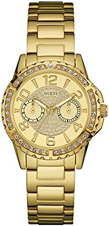 Guess Sassy Analog Quartz Gold Dial Gold Steel Strap Watch For Women - W0705L2