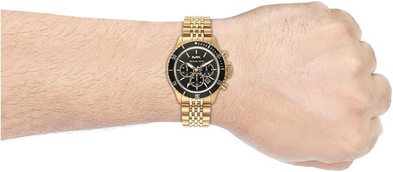 Michael Kors Bayville Chronograph Black Dial Gold Steel Strap Watch For Men - MK8726