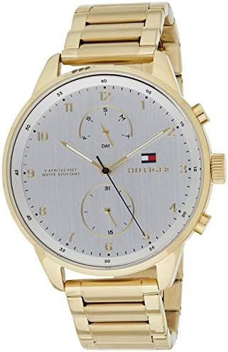 Tommy Hilfiger Chase Quartz White Dial Gold Steel Strap Watch for Men - 1791576
