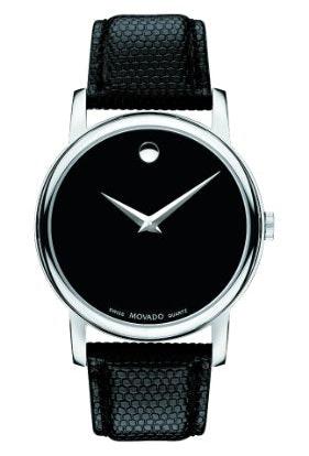 Movado Museum Black Dial Black Leather Strap Watch For Men - 2100002