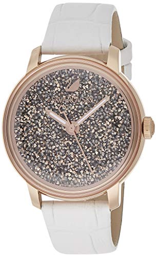 Swarovski Crystalline Hours Quartz Grey Dial Black Leather Strap Watch for Women - 5344635
