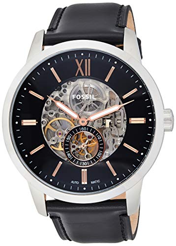 Fossil Townsman Skeleton Black Dial Black Leather Strap Watch for Men - ME3153