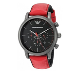 Emporio Armani Luigi Chronograph Black Dial Red Leather Strap Watch For Men - AR1971