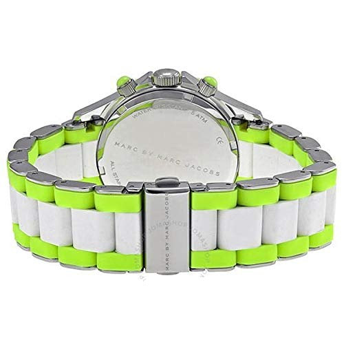 Marc Jacobs Rock Chronograph White Dial White & Green Silicone Strap Watch for Women - MBM2592