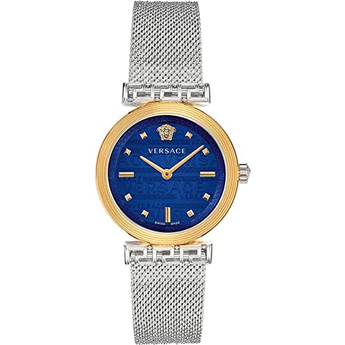 Versace Meander Blue Dial Silver Mesh Bracelet Watch for Women - VELW00520