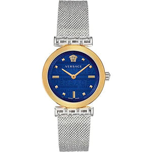 Versace Meander Blue Dial Silver Mesh Bracelet Watch for Women - VELW00520
