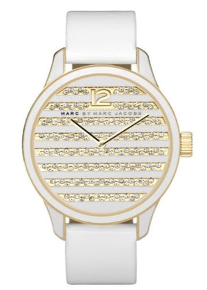Marc Jacobs Lidia Stripe White Dial White Leather Strap Watch for Women - MBM1164