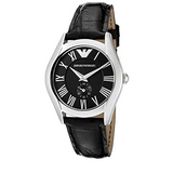 Emporio Armani Velente Black Dial Black Leather Strap Watch For Women - AR0644