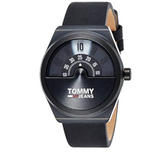 Tommy Hilfiger Monogram Pop Quartz Black Dial Black Leather Strap Watch For Men - 1791773