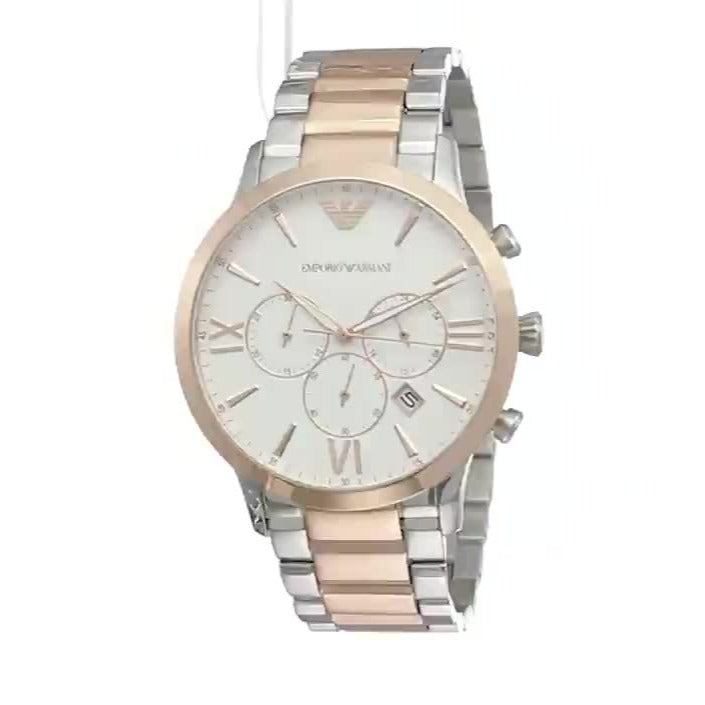 Emporio Armani Giovanni Chronograph Quartz White Dial Two Tone Steel Strap Watch For Men - AR11209