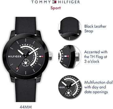 Tommy Hilfiger Denim Quartz Black Dial Black Leather Strap Watch for Men - 1791479