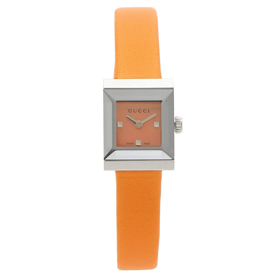 Gucci G-Frame Square Mother of Pearl Orange Dial Orange Leather Strap Watch For Women - YA128532