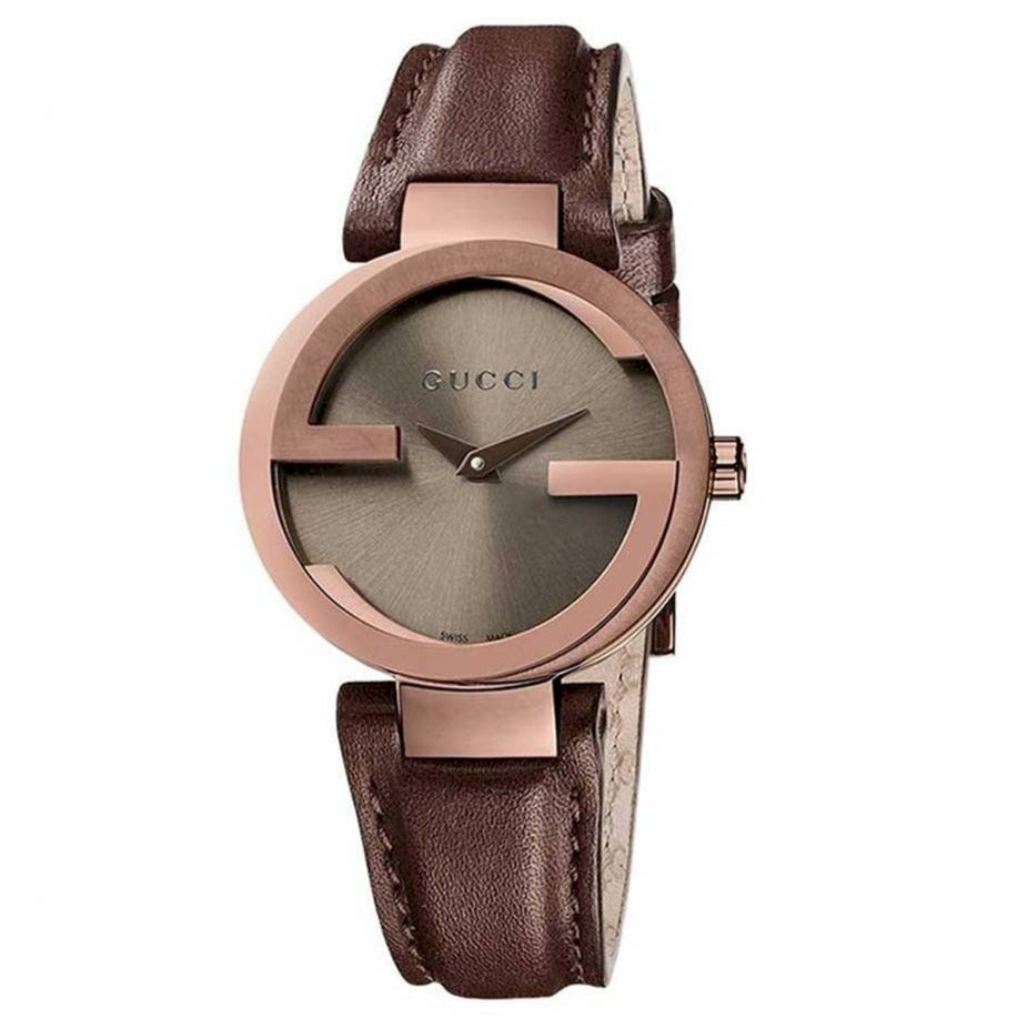 Gucci G Interlocking Brown Dial Brown Leather Strap Watch For Women - YA133504