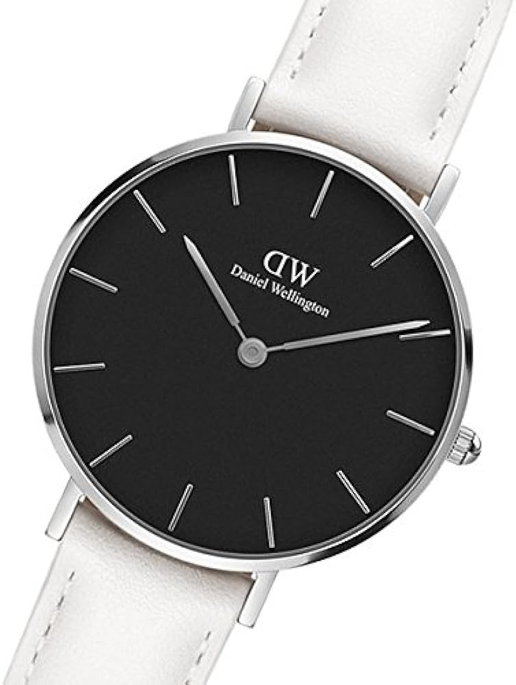 Daniel Wellington Classic Petite Bondi Black Dial White Leather Strap Watch For Women - DW00100284