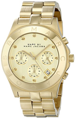 Marc Jacobs Blade Chronograph Gold Dial Gold Steel Strap Watch for Women - MBM3101