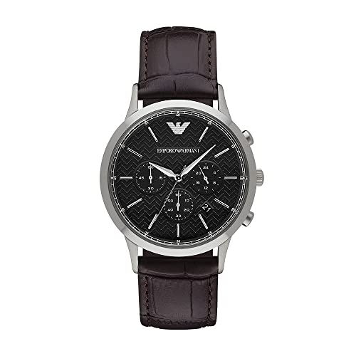 Emporio Armani Renato Chronograph Black Dial Brown Leather Strap Watch For Men - AR2482