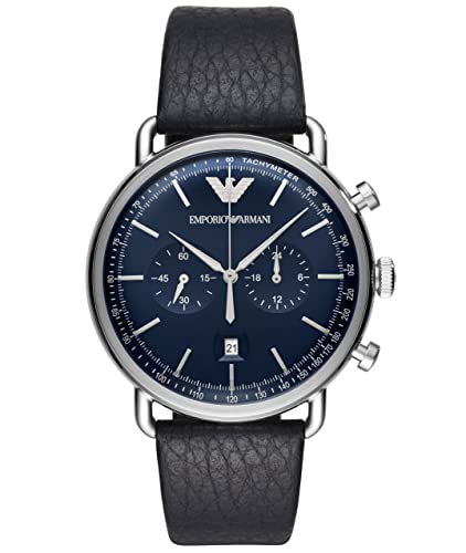 Emporio Armani Aviator Blue Dial Blue Leather Strap Watch For Men - AR11105