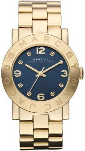 Marc Jacobs Amy Blue Dial Gold Steel Strap Watch for Women - MBM3166