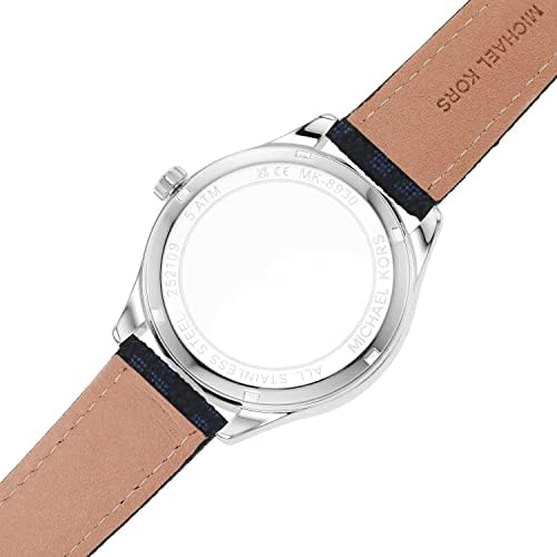 Michael Kors Benning Three Hand Silver Dial Blue Leather Strap Watch For Men - MK8930