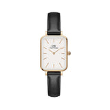 Daniel Wellington Quadro White Dial Black Leather Strap Watch For Women - DW00100450