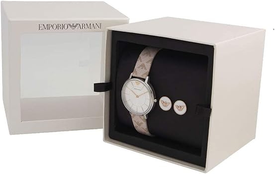Emporio Armani Gianni T Bar Quartz Silver Dial Beige Leather Strap Watch For Women - AR80007