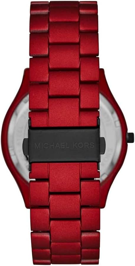 Michael Kors Slim Runway Quartz Black Dial Red Steel Strap Watch for Men - MK8712