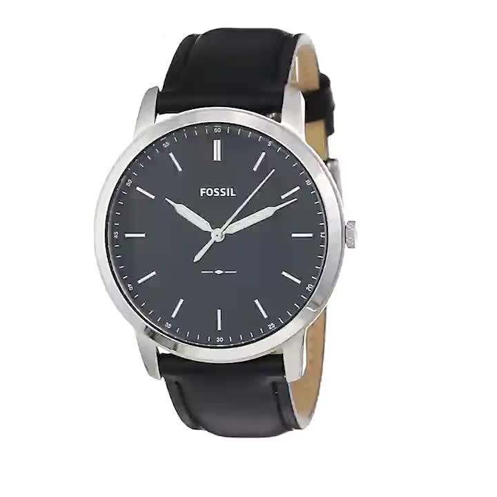 Fossil The Minimalist Three Hand Black Dial Black Leather Strap Watch for Men - FS5398