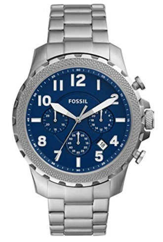 Fossil Bowman Chronograph Blue Dial Silver Steel Strap Watch for Men - FS5604