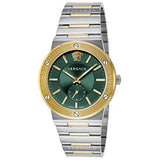 Versace Greca Green Dial Silver Steel Strap Watch for Men - VEVI00420