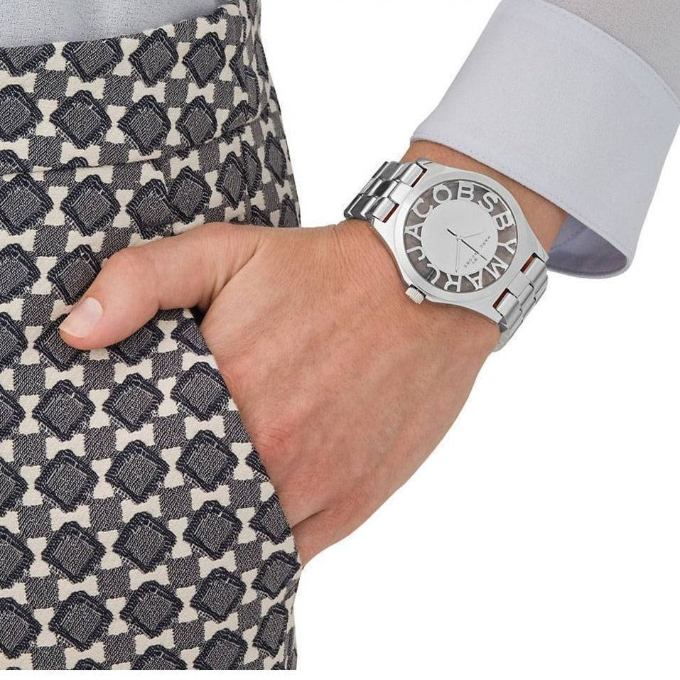 Marc Jacobs Henry Transparent Silver Dial Silver Steel Strap Watch for Women - MBM3205
