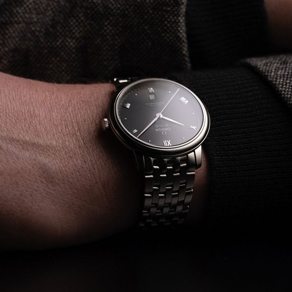 Omega De Ville Prestige Co-Axial Black Dial Silver Steel Strap Watch for Men - 424.10.40.20.01.001