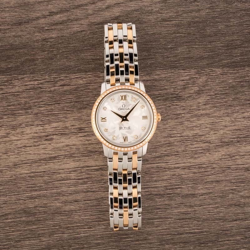 Omega De Ville Prestige Quartz Diamonds Silver Dial Two Tone Steel Strap Watch for Women - 424.25.27.60.52.001