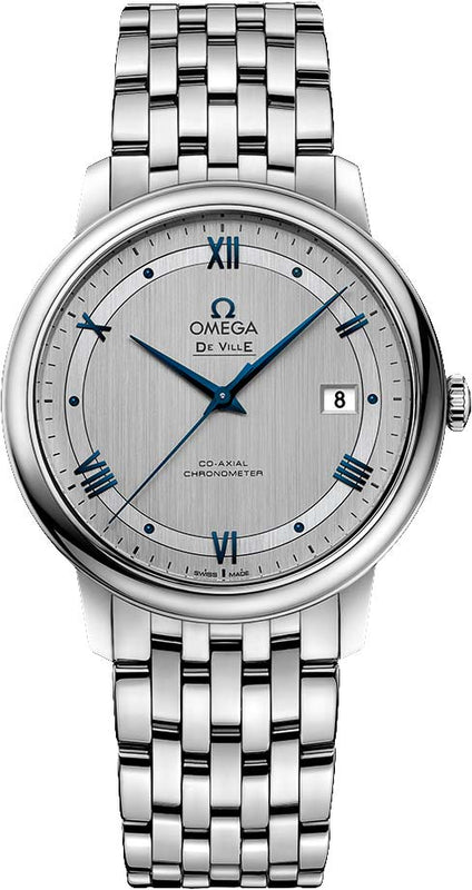 Omega De Ville Prestige Co-Axial Rhodium Silver Dial Silver Steel Strap Watch for Men - 424.10.40.20.02.001