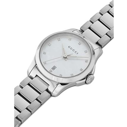 Gucci G Timeless Diamonds Mother of Pearl Dial Silver Steel Strap Watch For Women - YA126542