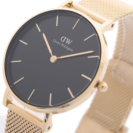 Daniel Wellington Classic Petite Black Dial Gold Mesh Bracelet Watch For Women - DW00100347