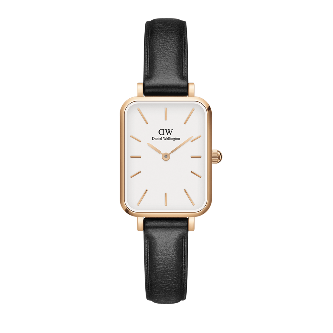 Daniel Wellington Quadro White Dial Black Leather Strap Watch For Women - DW00100434