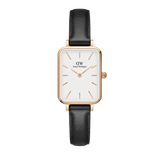 Daniel Wellington Quadro White Dial Black Leather Strap Watch For Women - DW00100434