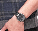 Hugo Boss Aeroliner Chronograph Black Dial Black Leather Strap Watch For Men - 1512448