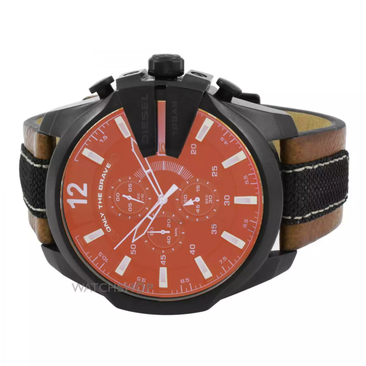 Diesel Mega Chief Quartz Black Dial Two Tone Leather Strap Watch For Men - DZ4305