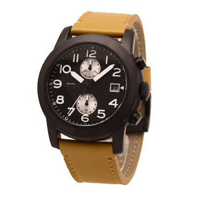 Marc Jacobs Larry Chronograph Black Dial Brown Leather Strap Watch for Men - MBM5053